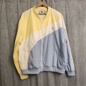 Adidas Swirl Woven Track Jacket Windbreaker Blue Yellow Pastel Colorblock Large